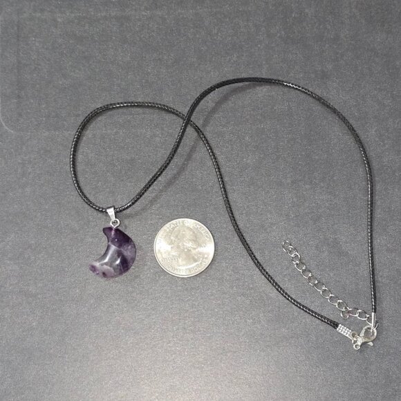 Purple Fluorite Moon Pendant and Cord Necklace Clarity Focus Wisdom - Picture 6 of 6
